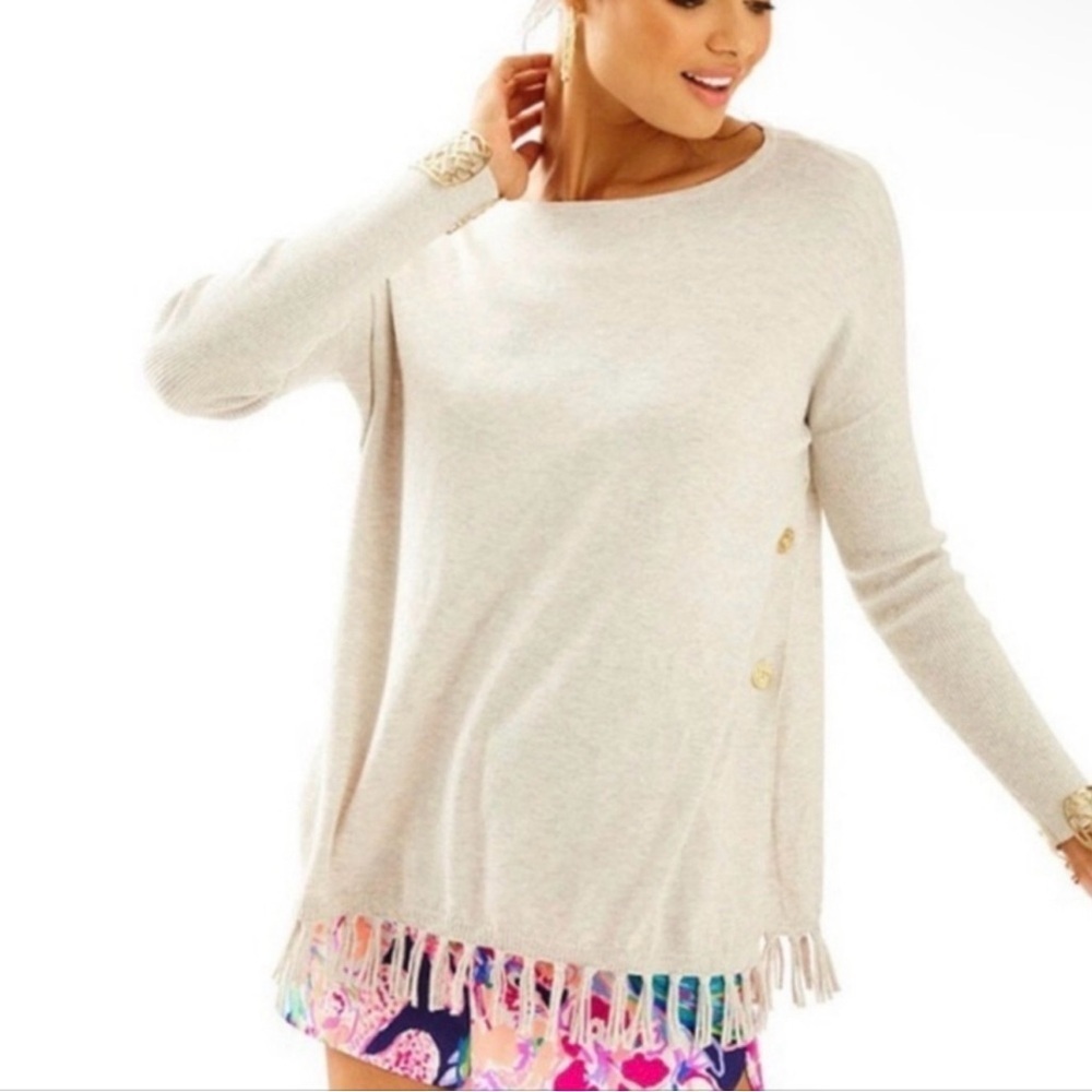 Lilly Pulitzer Ramona Fringe Sweater in Light Gray
